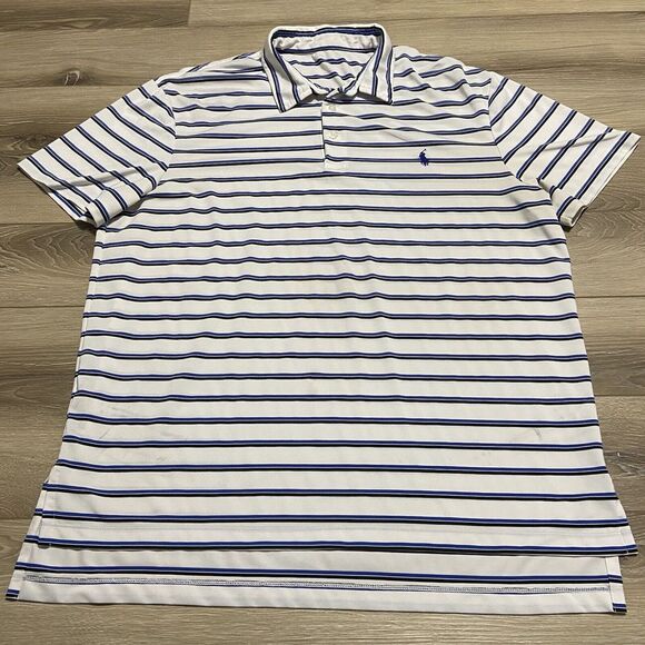 Polo Ralph Lauren Performance Size‎ XL White And Blue Pony Golf Short Sleeve - Picture 1 of 6